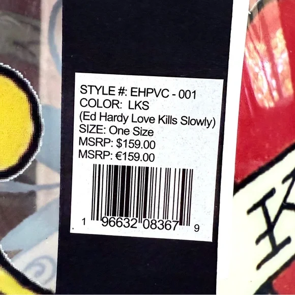 NWT Ed Hardy BIG clear stadium bag PVC Zip tote Leather Trim ~ Love Kills Slowly - Picture 4 of 16